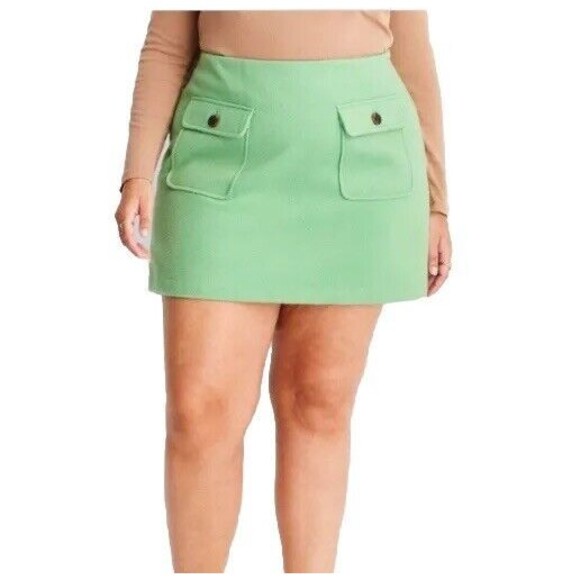 Future Collective Women Plus Size Retro Green Double Pocket Felt Mini Skirt NEW! - Picture 2 of 14